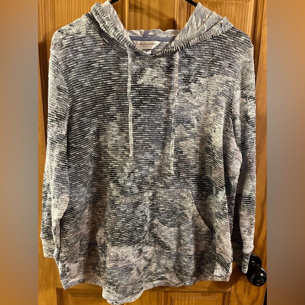 Christopher & Banks Black and Gray Hooded Sweater Women’s Petite XL